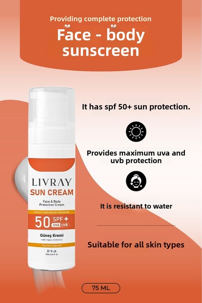 Livray كريم الشمس 75 مل - خفيف الوزن وخالي من الدهون وحماية الوجه والجسم