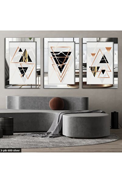 Evinemoda Triangle Shape Silver 3 Piece Plexi Table