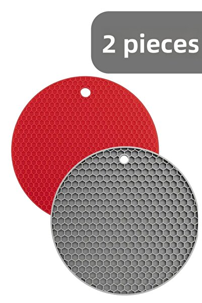 Fesya Home مجموعة من 2 علبة سيليكون مستديرة - باللونين الأحمر والرمادي