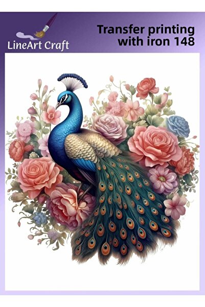 LİNEART Floral Peacock Patterned Iron-On Transfer Printing & Fabric Transfer ...