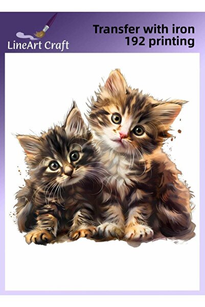 LİNEART طباعة نقل بنمط قطة مزدوجة بالكي ونقل القماش رقم: KMŞ192-18x20cm