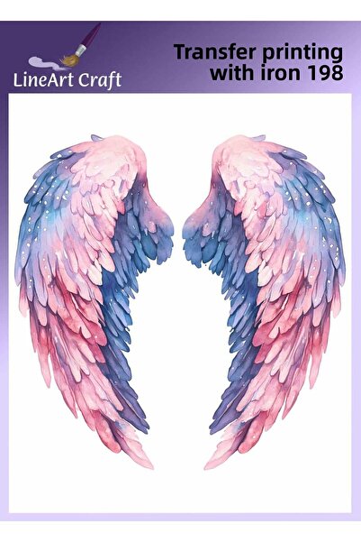 LİNEART طباعة نقل نمط جناح الملاك الملون بالكي ونقل القماش رقم: KMŞ198-18x20cm