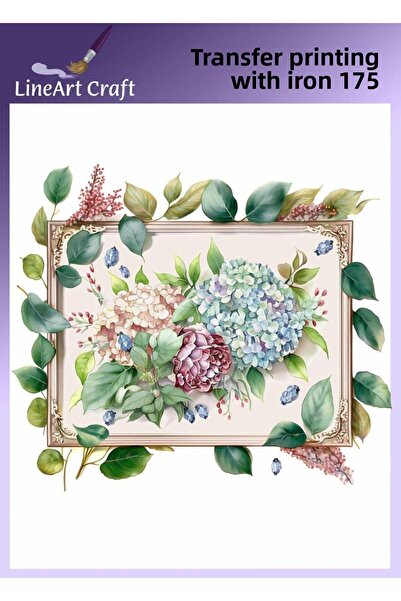 LİNEART طباعة نقل بإطار منقوش بأوراق الزهور ونقل القماش رقم: KMŞ175-18x20cm