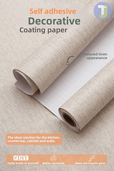 Technojet Self Adhesive Textured Linen Look Kitchen Living Room Wall Cabinet Table Covering 60X300Cm