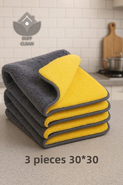 DUFF CLEAN 3 bucăți din microfibră, prosop gros pentru uscare auto și cârpă p...