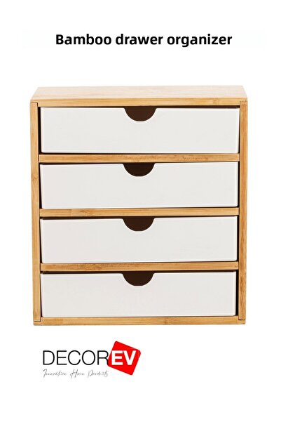 decorev Bamboo Makeup and Jewelry Organizer with 4 Drawers