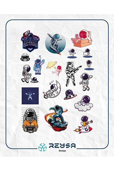 Reysa Tasarım مجموعة ملصقات رائد الفضاء والفضاء مكونة من 6 ملصقات مكونة من 20...
