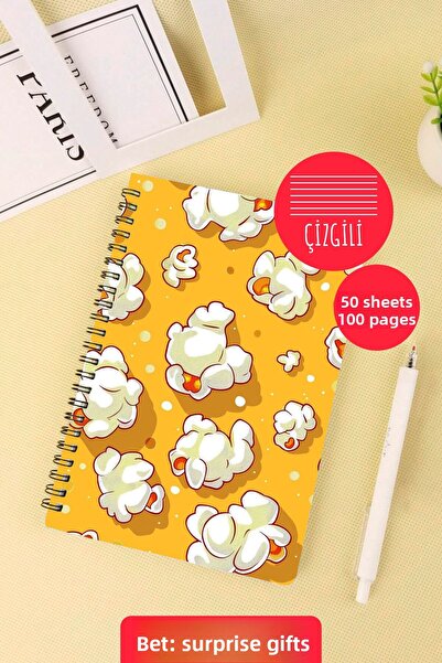 Anime Marketi Popcorn Design A5 Spiral School Notebook 50 Sheets 100 Pages - Lined