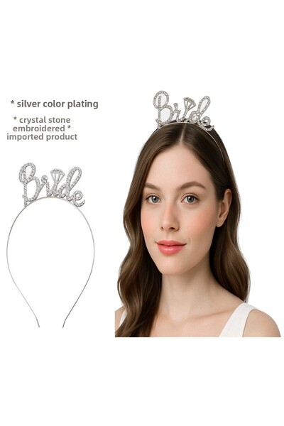 BilfolD "تاج زفاف ""العروس"" من الحجر الفضي اللون - مع خط الكتابة اليدوية"