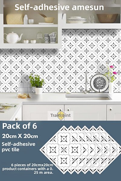 Trendpoint ملصق PVC ذاتي اللصق 6 قطع 20 سم × 20 سم غطاء أرضية حائط المطبخ وال...