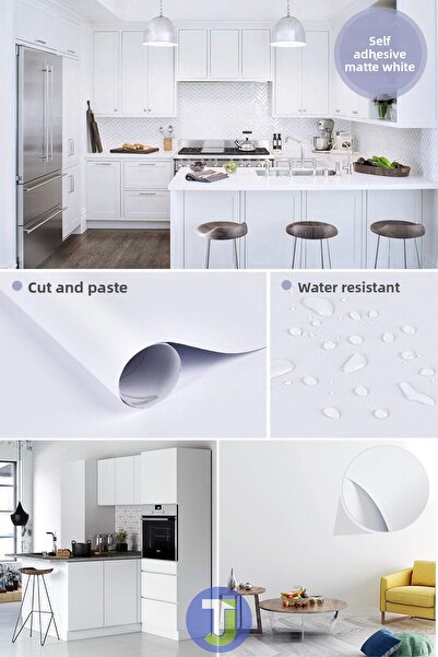 Technojet Αυτοκόλλητο Ματ Λευκό Πάγκος Κουζίνας Μπάνιου Ντουλάπι τοίχου και Επικάλυψη Τραπεζιού 60cmx300cm