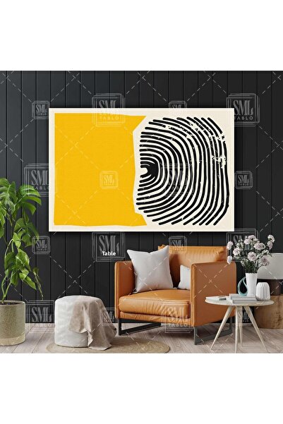 SML TABLO Ελάχιστη οριζόντια ζωγραφική σε καμβά με κίτρινες και μαύρες ρίγες