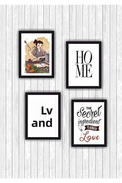 TRENDPOSTER 4 bucăți de decorare pentru bucătărie, aspect de cadru din lemn, ...