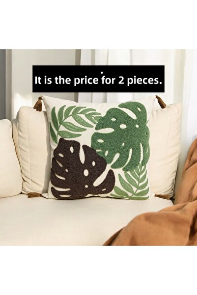 LUWİNO HOME 43X43 cm Pompom Patterned Punch Camel Base - Throw Pillow