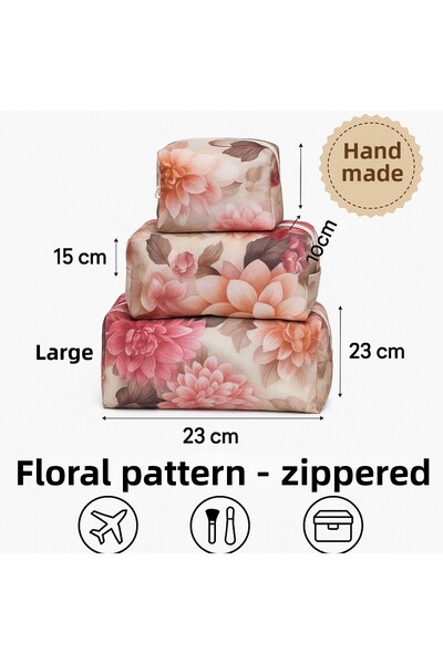 Bestway ve Diğeri “Set of 3 Floral Patterned Makeup and Organizing Bags – Dif...