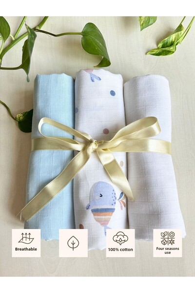 Sevza Kids بطانية وغطاء موسلين متعدد الأغراض مكون من 3 قطع، 100% قطن مجموعة دريمى مع دولفين