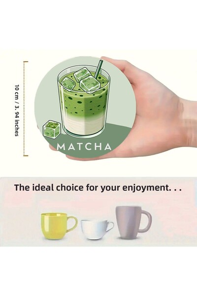 kutuTR Matcha Themed 6-Piece Coasters – Mdf – 10 cm Brd-040