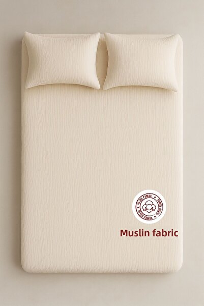 sutra 100% Cotton Muslin Fabric Double Fitted Sheet Set