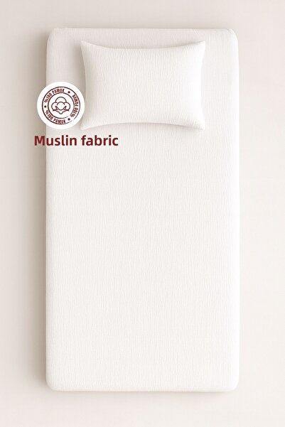 sutra 100% Cotton Muslin Fabric Single Fitted Sheet Set
