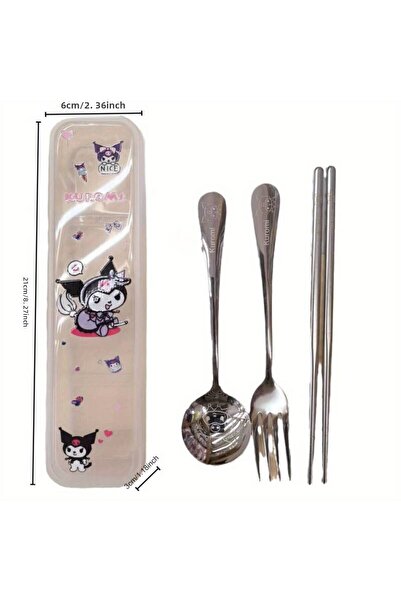 ada çanta kırtasiye Kuromi Figured Stainless Steel Boxed Fork Spoon Chopstick Set Ad59922