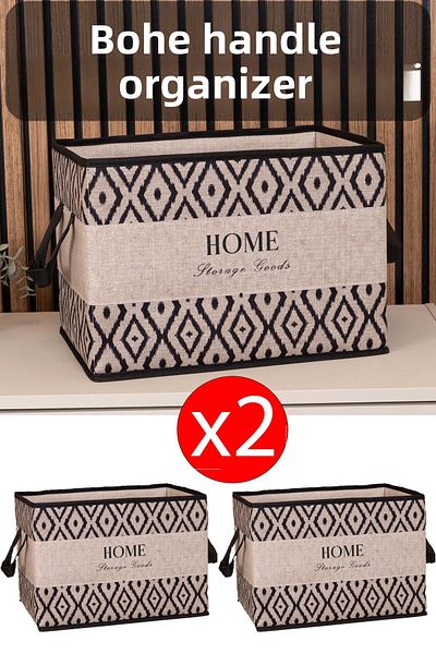 Emofom (2 Pcs) Bohe Organizer with Handles (22 X 34 X 24 cm) Mini Organizer Storage Box Fabric Basket