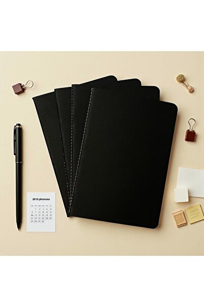Fark Tanıtım Tailor Stitched 4-Line Notebook, Black Cover Notepad, 40 Sheets (80 Pages)