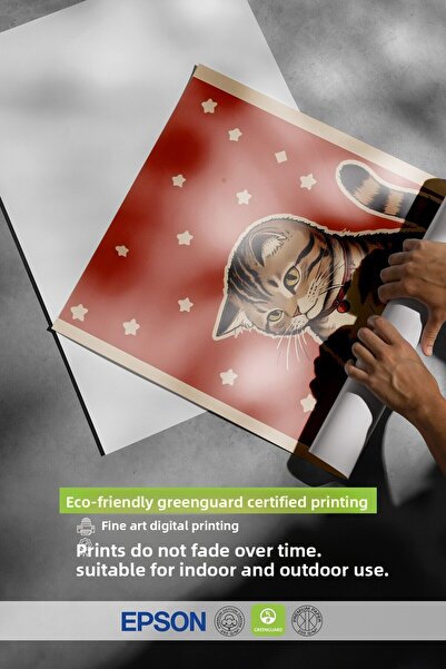 Postifull White Framed Painting, Cat with a Burger, Comfort Series Kitchen Wall Painting, No:109086