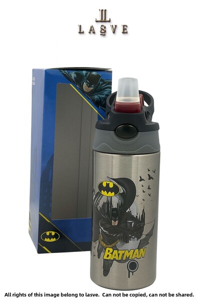 Batman New Season Licensed 500ml Steel Bottle with Straw in Special Box