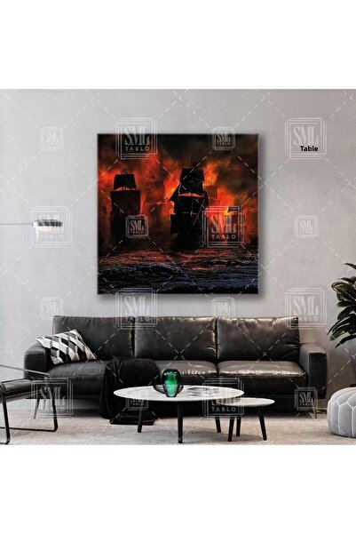 SML TABLO Noaptea în mare Nave în interiorul fumului Pictură pătrată pe pânză