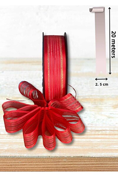 EL İŞİ DİY CRAFT شريط أحمر للسحب مقاس 2.5 سم × 20 متر لتغليف الهدايا اليدوية ...