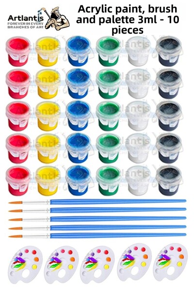 Artlantis Vopsea acrilică 3 ml 6 culori Pensule și paletă pentru pictură 5 pa...