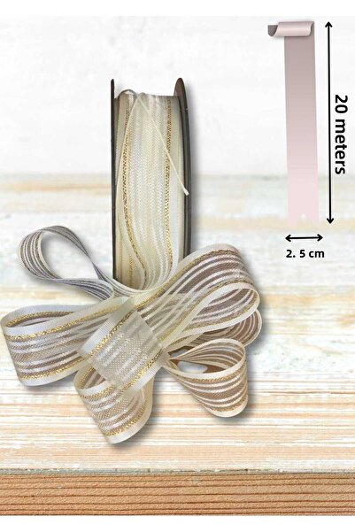 EL İŞİ DİY CRAFT Pull Ribbon Cream 2.5cm X 20 Meters Suitable for Making Bows for Handicraft Gift Wrapping DIY Decoration