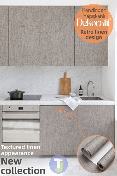Technojet Self Adhesive Textured Linen Look Kitchen Living Room Wall Cabinet Table Covering 60X500Cm