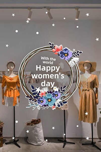 MIGNATIS Αυτοκόλλητο γυάλινης βιτρίνας με μπλε λουλούδια και γράμματα για την...