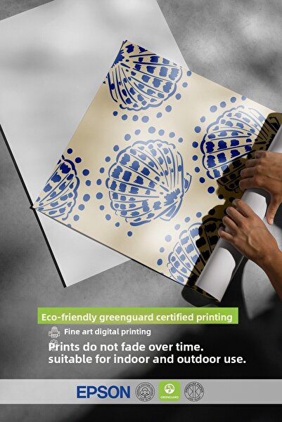 Postifull Black Framed Painting, Seashells, Dots, Flat Illustration, Beige, Blue Color Poster, 2025 Summer