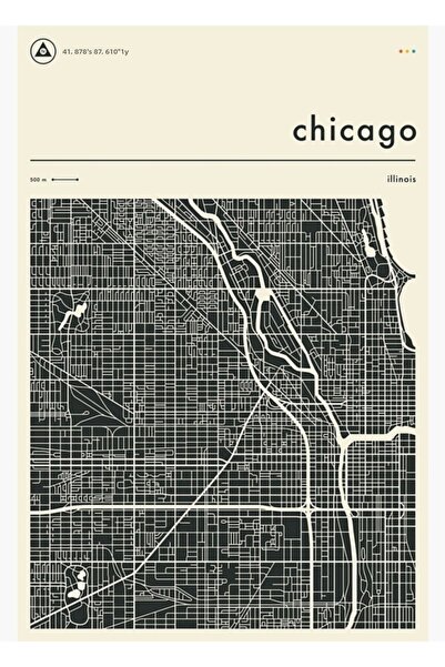Universal Poster decorativ din lemn cu harta Chicago