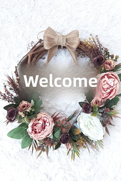 Lotus Hediye Στολίδι πόρτας με λουλούδια παιώνιας σολομοπέστριας - Στεφάνι πό...