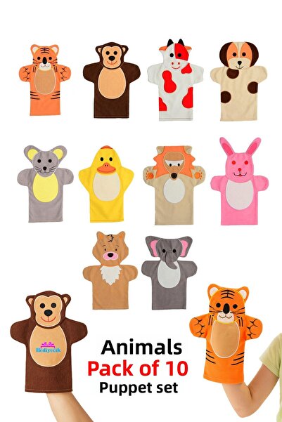 hediyecik مجموعة دمى تعليمية لطيفة للحيوانات - دمى يدوية 10 قطع 25 سم