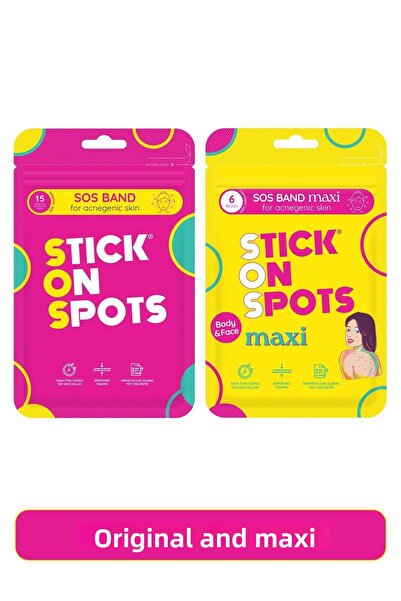 Stick On Spots شريط إس أو إس الأصلي لعلاج حب الشباب (15 قطعة) وشريط ماكسي (6 ...