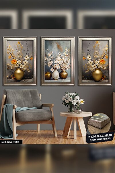 Evinemoda 3 bucăți de flori într-o vază pictură înrămată CVPLK