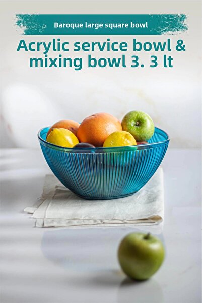 Depa Acrylic Baroque Aquamarine Large Square Fruit & Salad Bowl & Mixing Bowl / 3.3 Lt (NOT GLASS)