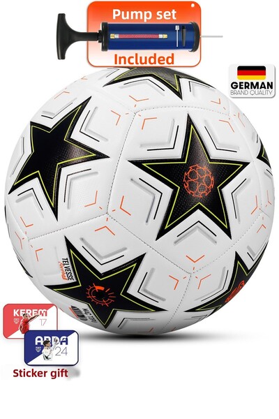 Telvesse كرة القدم الاحترافية 2025 Championsleague كرة القدم الصلبة مع مضخة أرضية صلبة رقم: 5 أسود