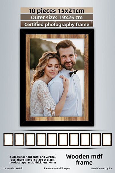 yhfoto 10 bucăți 15x21 cadru - cadru cu dungi din lemn negru - cadru MDF - rama foto cu PVC