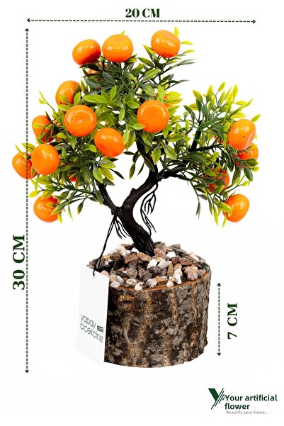 YAPAY ÇİÇEKÇİNİZ Artificial Bonsai Tree in Stone Detailed Wooden Pot