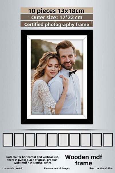 Bytwo 10 Pieces 13X18 Frame - Black and White Striped Frame - Mdf Frame - Pvc Photo Frame