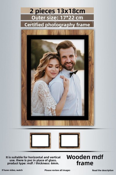 bymat 2 Pieces 13X18 Frame - Wooden-Black Striped Frame - Mdf Frame - Pvc Photo Frame