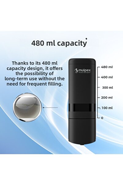 Mulpex 480 мл черен стенен дозатор за течен сапун | Корпус от ABS с високо ка...