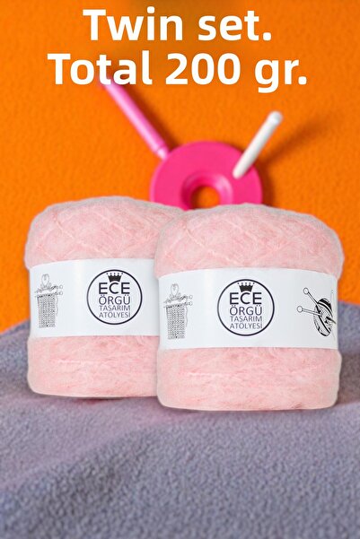 Ece Örgü Tasarım Atölyesi Roz piersic, cu fibre bogate, fir de tricotat mohai...