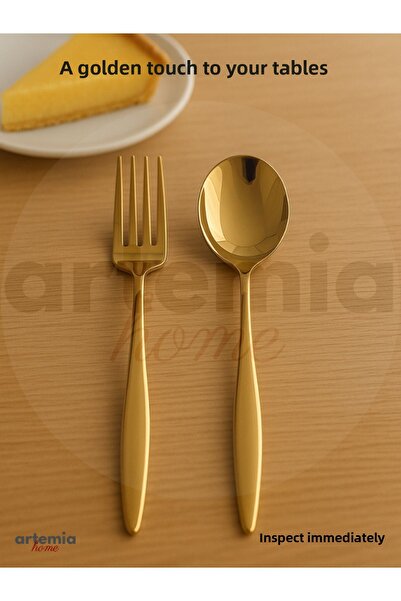 DMR LİFE New Vega Dessert Fork |   Gold |   6 Pieces |   18/10 Stainless Steel