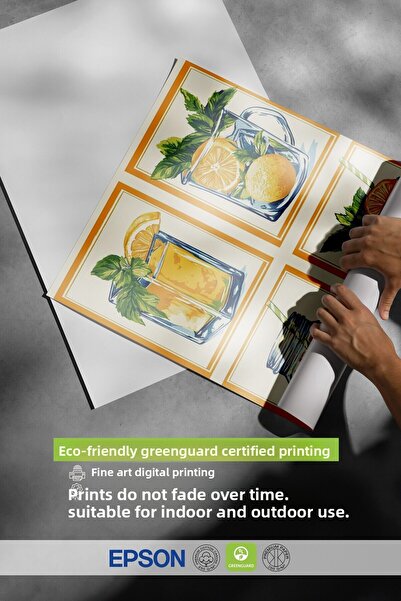 Postifull Wooden Framed Painting, Glass, Lemon, Ice, Illustration, Flat Illustration, Orange, Green Color Poster,